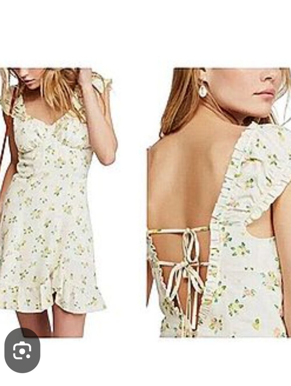 Free People Cream Floral Ruffle-Back Mini Dress